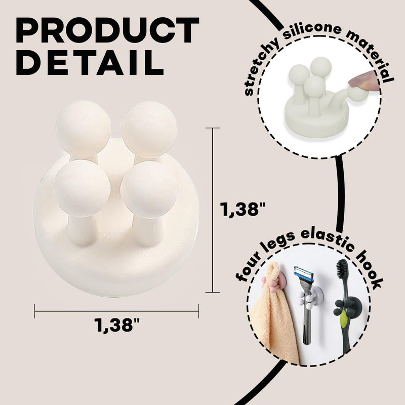 TWINZEN 4 Pcs Silicone Toothbrush Holders MultiFunction Hook Waterproof Self Adhesive Wall Mounted Single Hook for Hanging Key Utility Plug Holder for Bathroom Kitchen Living Room Office - Image 5