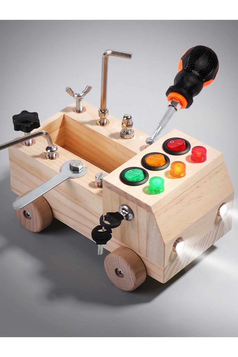 as show Children's Wooden LED Switch Montessori Busy Board Disassembly and Assembly Screws and Nuts