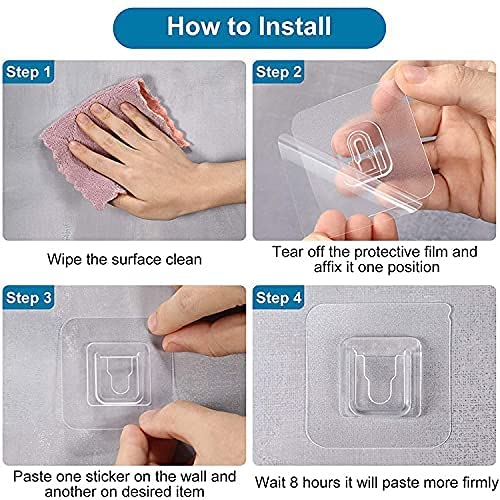Boniry 20 Pcs Double-Sided Adhesive Wall Hooks Pairs Plug Holder self-Adhesive Transparent for Hanging Waterproof and Oil-Proof Double Sided Strong Heavy Duty Hook | Hooks for Hanging - Image 5