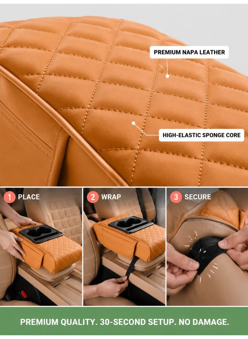 4-in-1 Multifunctional Car Armrest Organizer with Cup Holder & Tissue Box, Quilted Black - Image 4