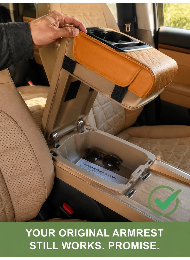 4-in-1 Multifunctional Car Armrest Organizer with Cup Holder & Tissue Box, Quilted Black - Image 5