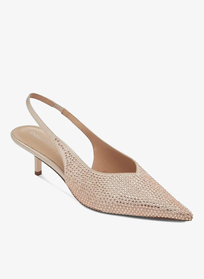 Women's Embellished Pointed Toe Slingback Slip-On Shoes with Kitten Heels Ramadan Collection