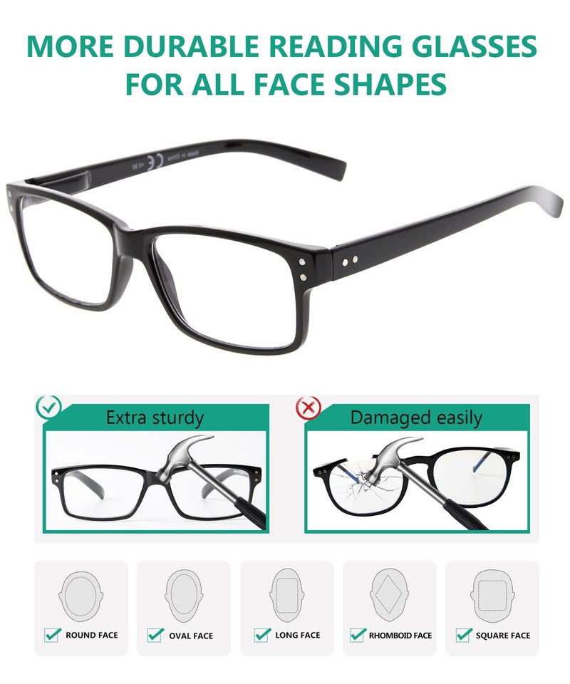 Eyekepper 5 Pack Reading Glasses for Men Spring Hinges Classic Readers Black Frame +2.00 - Image 4