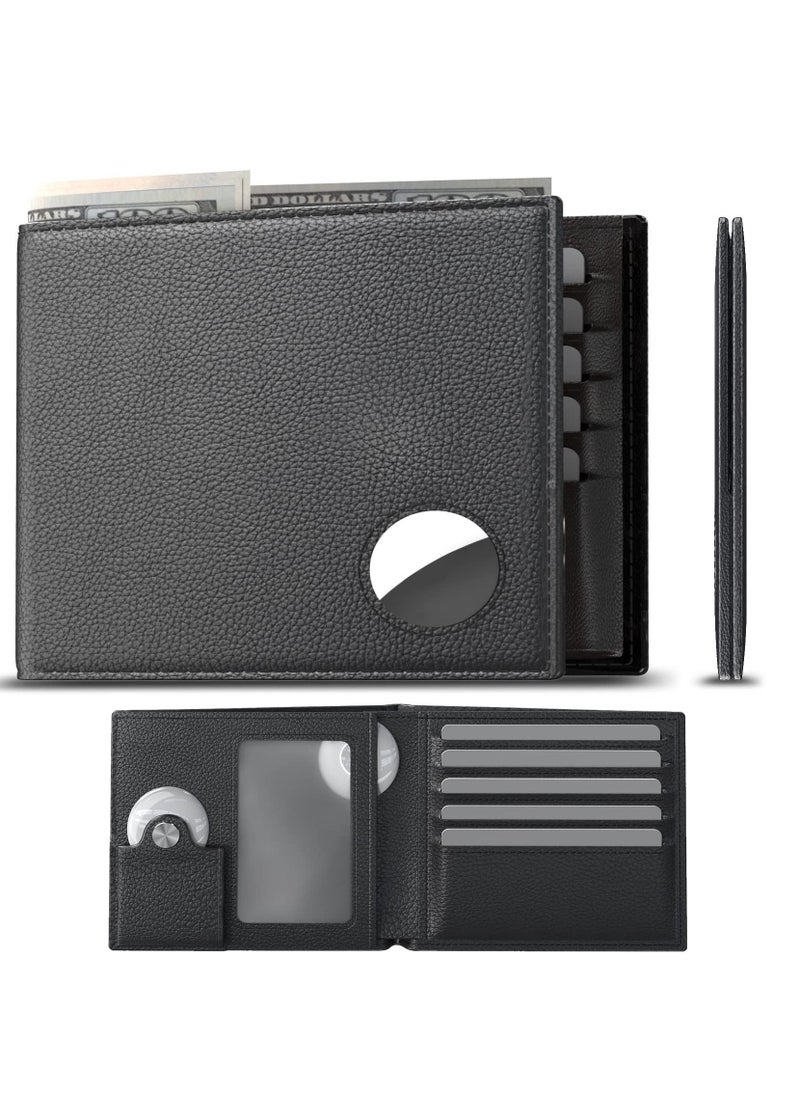KASTWAVE - Men's Wallet, Credit Card Bi-Fold Wallet with Money Clip, RFID Blocking Slim Front Pocket Wallet, with ID Window Card Holder Wallet Tag Clip Pocket Protector, for Airtags Wallet Men Women, Black, - Image 1