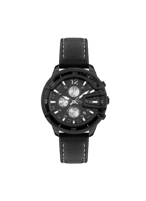 Lee Cooper Men's Quartz Movement Watch, Multi Function Display and Leather Strap - LC07468.651, Black