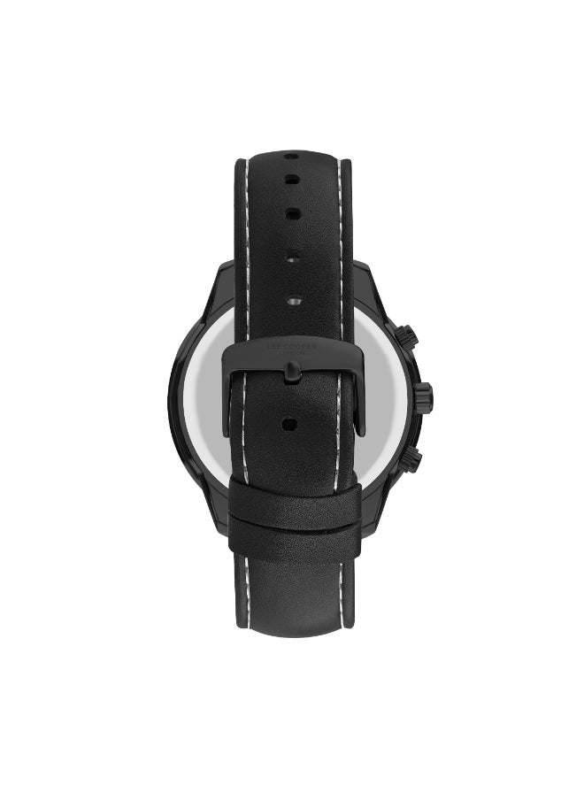 Lee Cooper Men's Quartz Movement Watch, Multi Function Display and Leather Strap - LC07468.651, Black