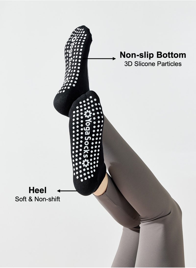 JOYYE 3-Pair Non-slip Yoga Socks, Cotton Pilates Socks with Straps, Breathable&Moisture-wicking&Machine-washable, Ideal for Yoga/Pilates/Ballet/Dance/Workout (Khaki+Black+Grey) - Image 2