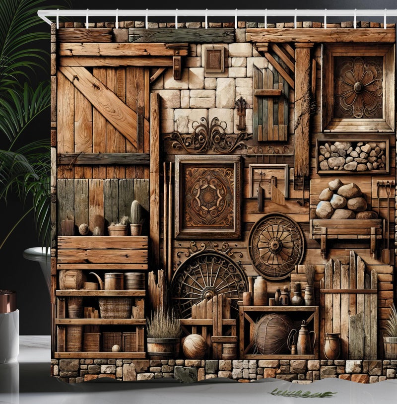 أمبيسون Ambesonne Rustic Shower Startained و Grunge Look Look Oregal Time Cottage Comple - Image 1
