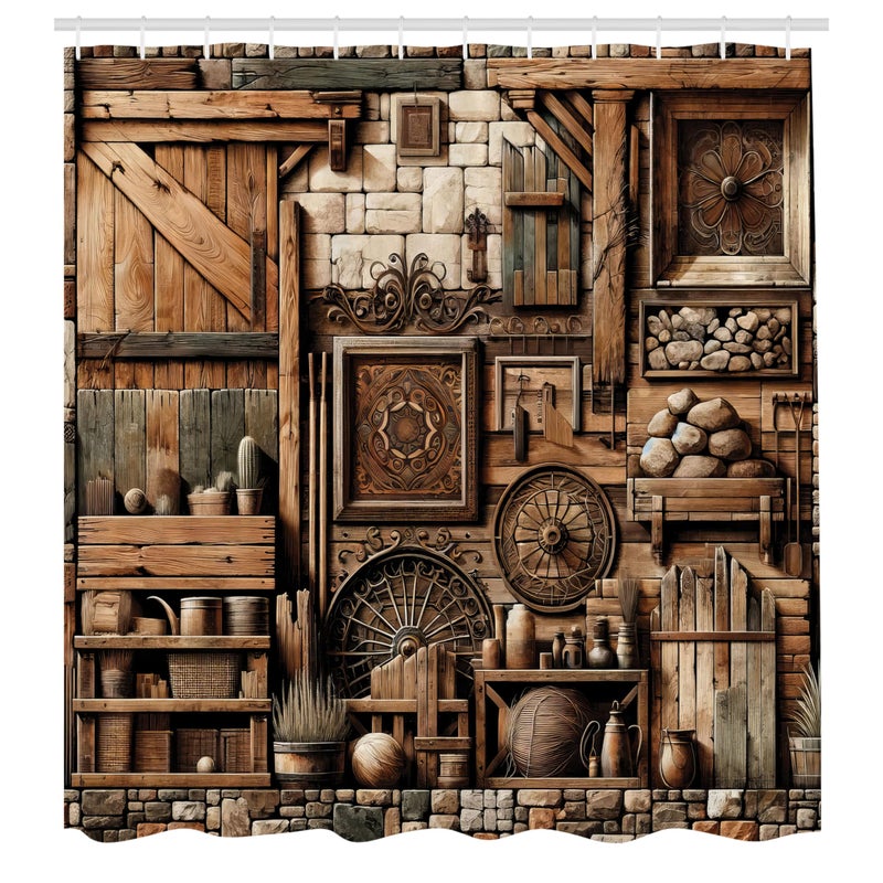 أمبيسون Ambesonne Rustic Shower Startained و Grunge Look Look Oregal Time Cottage Comple - Image 4