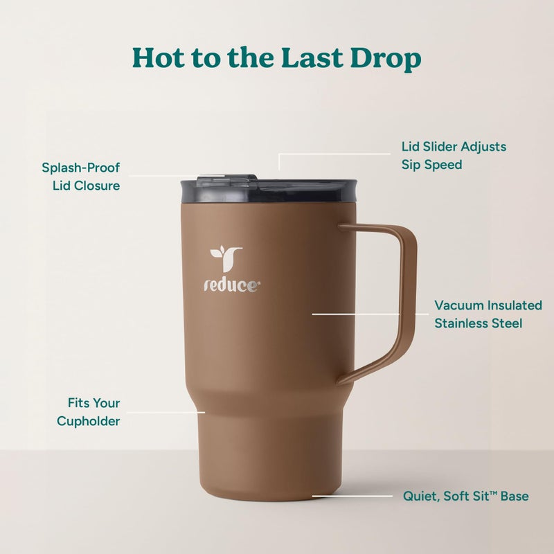 REDUCE Hot1 18 oz Hot1 Stainless Steel Insulated Mug with Temperature Adjusting Lid - Dual-Wall Vacuum, Cupholder Friendly - Keeps Drinks Hot for 6 Hours - Ideal for Coffee, Tea & Other - Java - Image 4