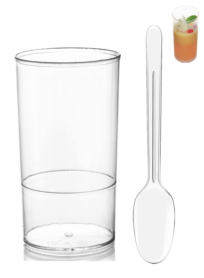 CEZOOWYEX 100 Pack Mini Dessert Cups, 3oz Clear Shooter Cups with Spoons, Plastic Mousse Cups for Party, Ice Cream, Puddings, Chocolate, Round Appetizer Parfait Tasting Cups - Image 1