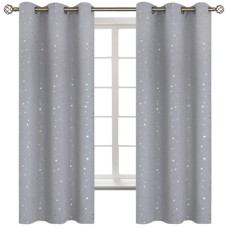 BGment Light Grey Star Blackout Curtains for Kid 's Bedroom - Grommet Thermal Insulated Room Darkening Printed Curtains for Living Room  Set of 2 Panels (52 x 63 Inch  Light Grey) - Image 4