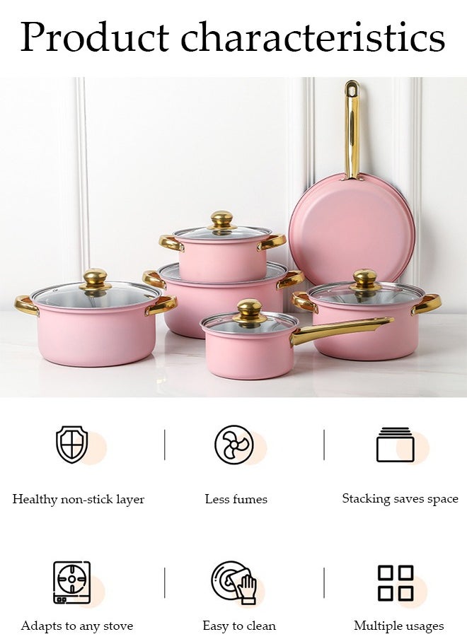 DUNISO 12 Pcs Stainless Steel Cookware, Non Stick Household Kitchen Pot, Ergonomic Gold-Plated Handle, Easy To Clean, Stackable, With Kettle, Frying Pan, Soup Pot And Milk Pot, Suitable For Induction Cookers, Dishwashers, Ovens  - Image 3