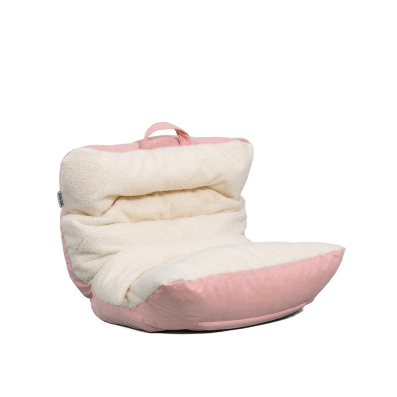 Big Joe Roma Kids Bean Bag Chair Oat Sherpa and Desert Rose Vegan Suede 2 feet