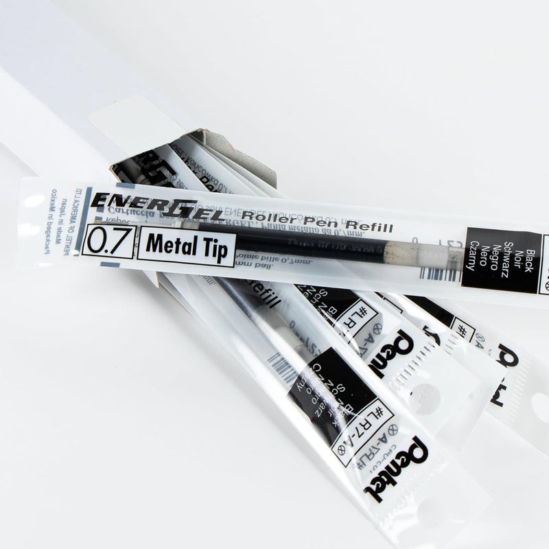 Pentel Refill Ink - for EnerGel Gel Pen, 0.7mm Metal Tip, Medium, Black Ink, Pack of 6 Refills - Image 4