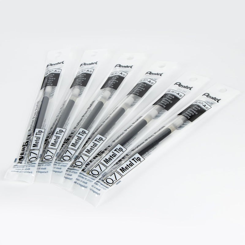 Pentel Refill Ink - for EnerGel Gel Pen, 0.7mm Metal Tip, Medium, Black Ink, Pack of 6 Refills - Image 2