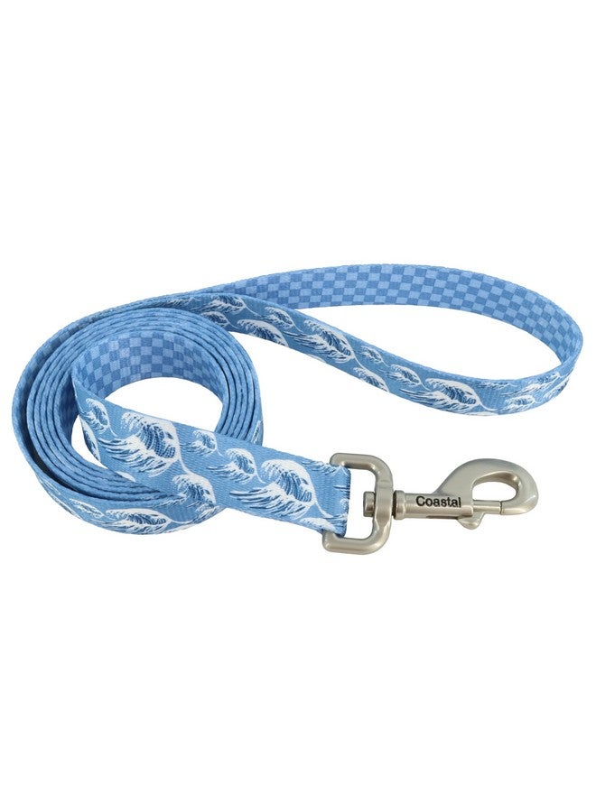 كوستال مقود كلب Coastal Pet Sublime - مقود للمشي مع الكلاب - تصميم عصري مزدوج النمط بنمط ملون وعصري - أمواج زرقاء مع مربعات زرقاء، 1 بوصة × 6 أقدام - Image 1