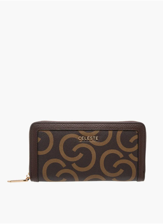 Celeste Monogram Print Wallet with Zip Closure