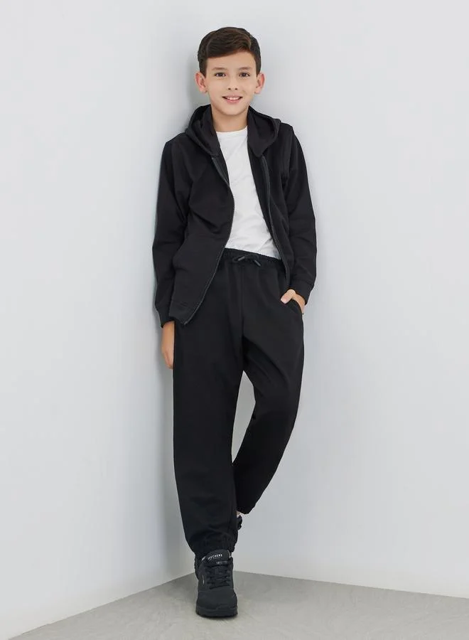ستايلي Styli Black Solid Cuffed Joggers with Slip Pockets