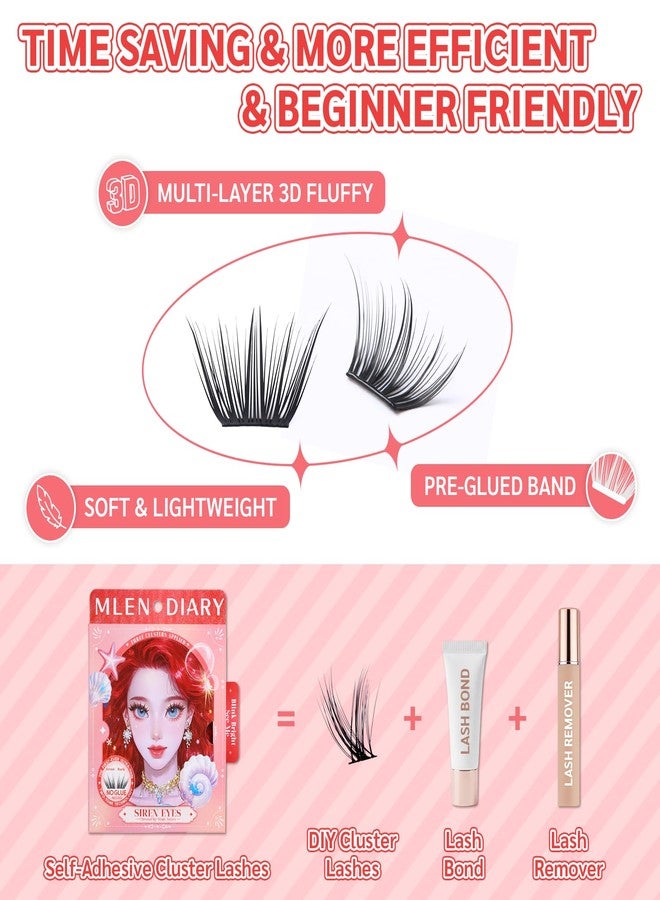 MLEN DIARY Self Adhesive Lash Clusters, 7 Pairs of 42 Clusters Natural Look Pre-Glued Eyelashes, 9-13MM No Glue Individual Lashes Self Application at Home - Image 2
