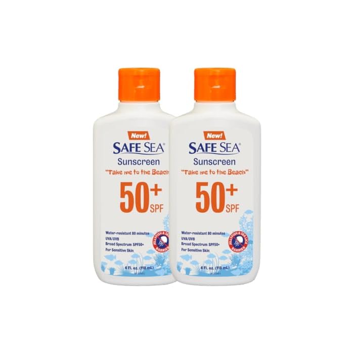 Safe Sea Jellyfish Sting-Blocking Sunscreen, SPF 50+ Lotion 4oz, Waterproof, Biodegradable – Body and Face Sunscreen, Anti-Jellyfish and Sea-Lice sting protection. 4 Fl Oz (Pack of 2)