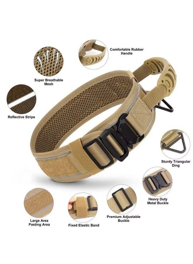 BEIRUI 2.5 Inch Wide Dog Collar with Control Handle,Heavy Duty 6.5cm Wide Tactical Dog Collar with Strong Metal Buckle,Reflective Military Dog Collar with Patches for Medium Dogs,Khaki,Neck fit 16-19" - Image 1