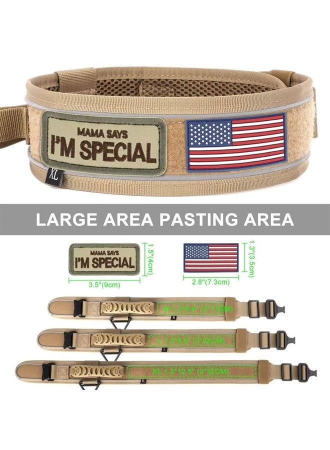 BEIRUI 2.5 Inch Wide Dog Collar with Control Handle,Heavy Duty 6.5cm Wide Tactical Dog Collar with Strong Metal Buckle,Reflective Military Dog Collar with Patches for Medium Dogs,Khaki,Neck fit 16-19" - Image 2
