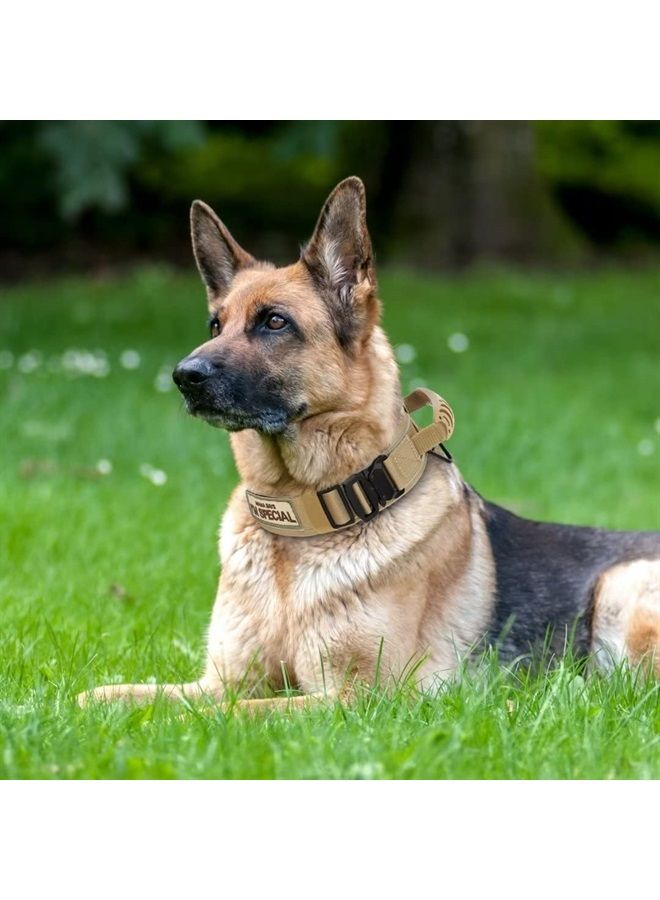 BEIRUI 2.5 Inch Wide Dog Collar with Control Handle,Heavy Duty 6.5cm Wide Tactical Dog Collar with Strong Metal Buckle,Reflective Military Dog Collar with Patches for Medium Dogs,Khaki,Neck fit 16-19" - Image 3