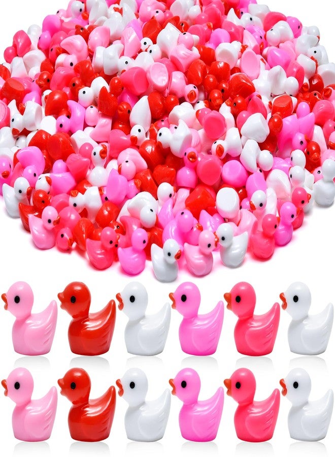 PAPPYN-A 180 Pcs Valentine's Day Resin Mini Ducks Red Pink White Valentines Day Tiny Resin Animals Bulk Miniature Figures for Micro Garden Landscape Decoration DIY Craft Party Favors - Image 1