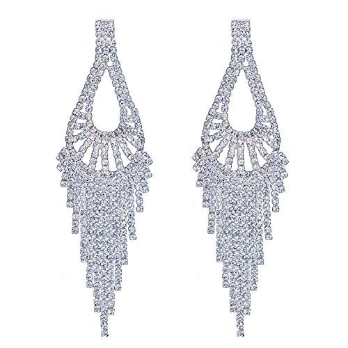 CHRAN Silver Teardrop Crystal Long Tassels Dangle Earrings Sparkling Rhinestone Ladies Gifts - Image 1