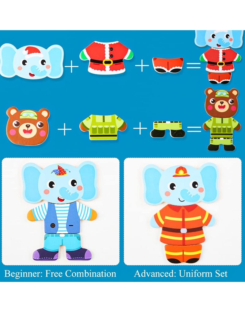 ألغاز خشبية ألغاز ملابس الحيوانات الخشبية للأطفال ألغاز للأطفال الصغار ألغاز الحيوانات الكرتونية التعليمية للأولاد والبنات من عمر 2-5 هدايا مثالية للأطفال قابلة للنقل وصديقة للبيئة - Image 2