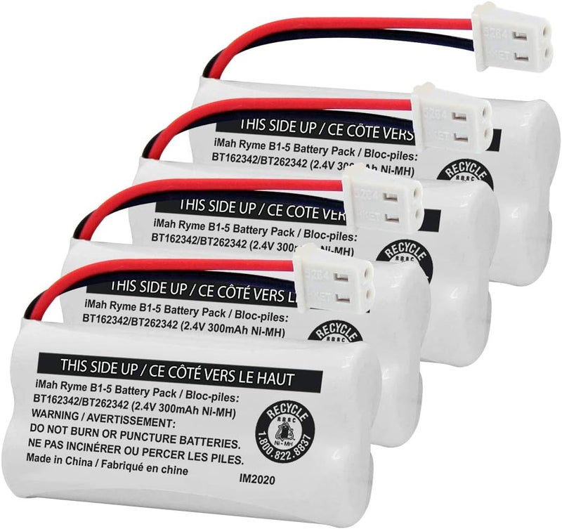 iMah BT162342/BT262342 2.4V 300mAh Ni-MH Cordless Phone Battery Pack, Also Compatible with BT183342/BT283342 AT&T EL52351 TL90070 VTech CS5119 DS6511 DS6722 LS6305 Handset, 4-Pack - Image 1