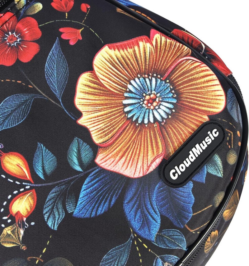 CLOUDMUSIC Ukulele Case Gig Bag Padded Backpack For Concert 23" Inch(Concert, Colourful Flowers In Black) - Image 3