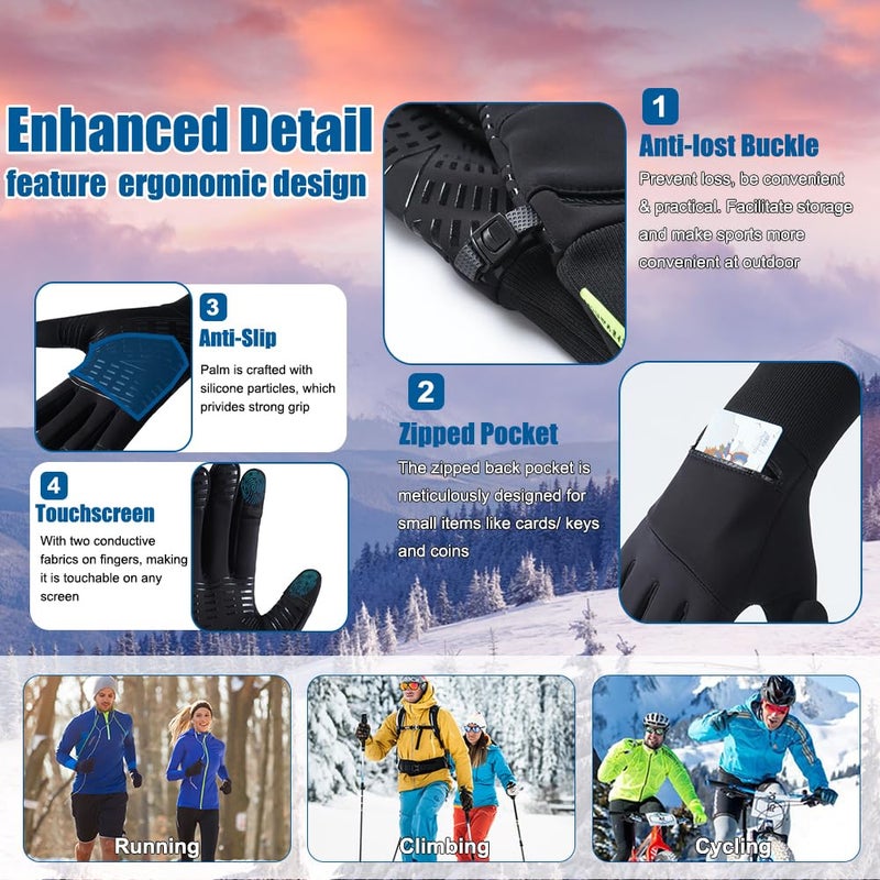 Romenrita Winter Gloves for Men Women - Waterproof Glove Cold Weather Thermal Sport Gloves, Warm Gloves Touchscreen Glove for Running Cycling Driving Hiking, Windproof Work Gloves Work (Large) - Image 5