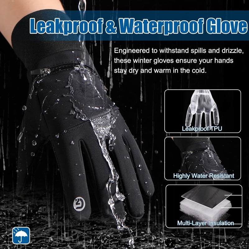 Romenrita Winter Gloves for Men Women - Waterproof Glove Cold Weather Thermal Sport Gloves, Warm Gloves Touchscreen Glove for Running Cycling Driving Hiking, Windproof Work Gloves Work (Large) - Image 3