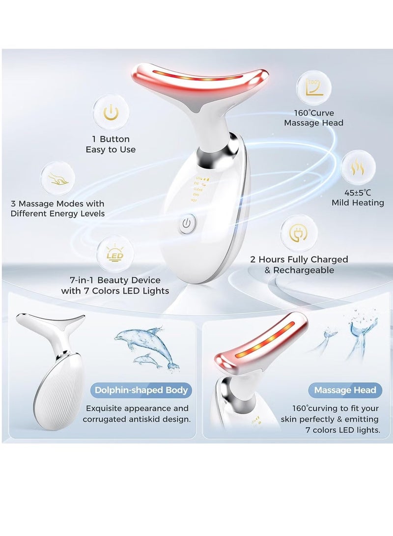 JAJEEK Red Light Therapy for Face & Neck – 7 Color LED Skin Rejuvenation Beauty Device, Deplux Neck Tightening & Anti-Aging Treatment, Glossy White, Professional Skincare Solution - Image 2