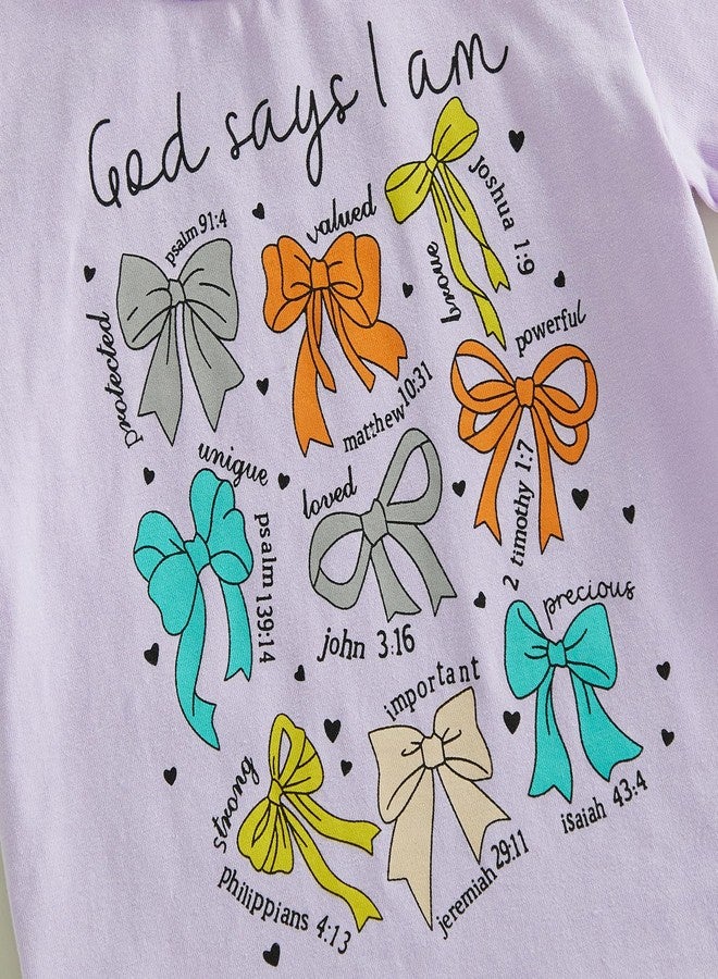 Fernvia Toddler Kids Girl Summer Clothes Bow Print T-Shirt Tops Camouflage Shorts Set 1T 2T 3T 4T 5T Camo Outfits (PURPLE, 4-5T) - Image 5