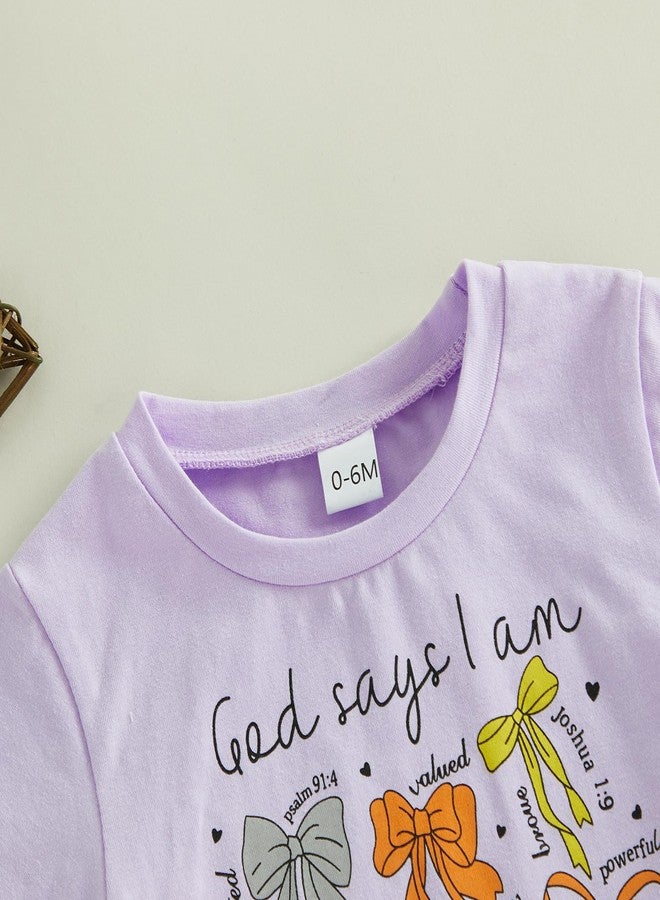 Fernvia Toddler Kids Girl Summer Clothes Bow Print T-Shirt Tops Camouflage Shorts Set 1T 2T 3T 4T 5T Camo Outfits (PURPLE, 4-5T) - Image 4