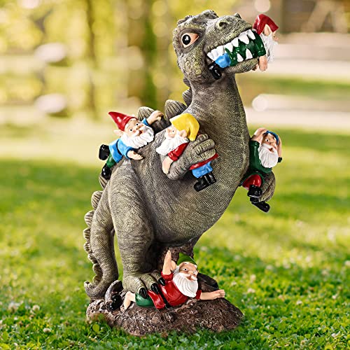 SOWSUN Dinosaur Gnomes Garden Statues Garden Decor Yard Decorations Outdoor Patio Yard Lawn Ornaments Unique Housewarming Gifts for Women Mom for Mothers Day