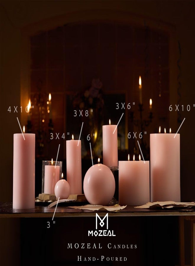 MOZEAL 3" x 4" Hand-Poured Unscented Blush Candle, Dripless Light Pink Pillar Candle Set of 3, Long Clean Burning, Approx 72 Hours Burn Time, Rustic Country Style Decor, Pearl Blush Rose - Image 4