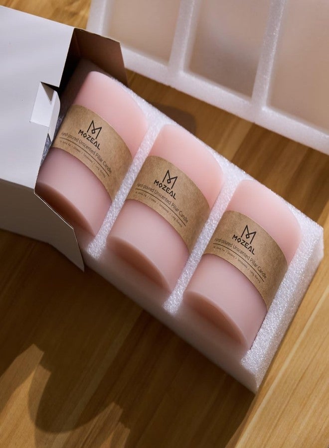 MOZEAL 3" x 4" Hand-Poured Unscented Blush Candle, Dripless Light Pink Pillar Candle Set of 3, Long Clean Burning, Approx 72 Hours Burn Time, Rustic Country Style Decor, Pearl Blush Rose - Image 5