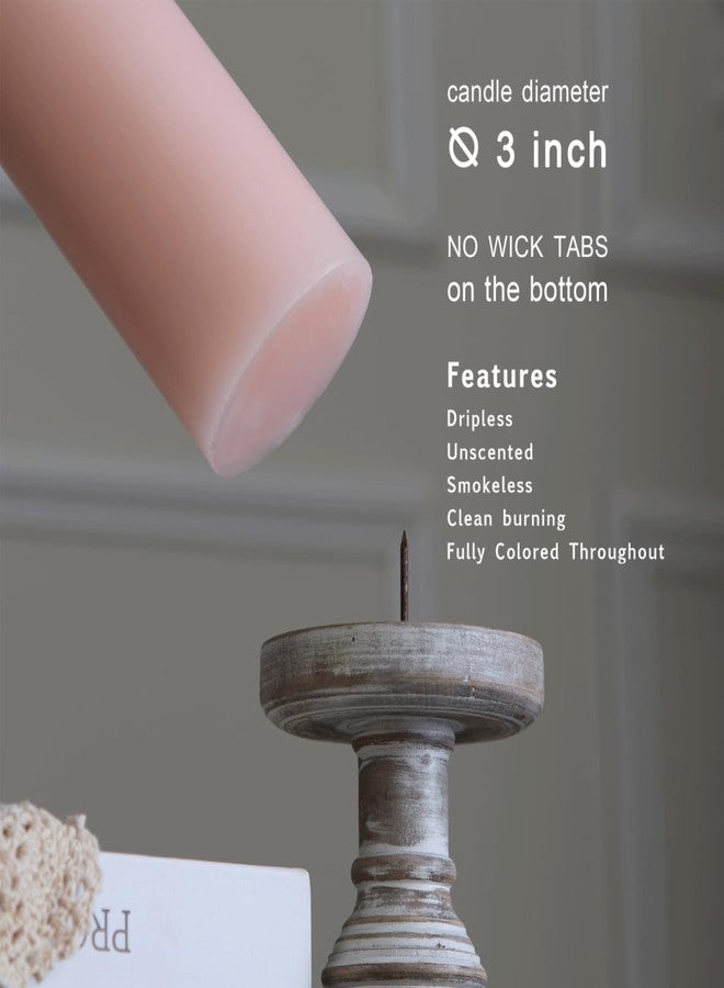 MOZEAL 3" x 4" Hand-Poured Unscented Blush Candle, Dripless Light Pink Pillar Candle Set of 3, Long Clean Burning, Approx 72 Hours Burn Time, Rustic Country Style Decor, Pearl Blush Rose - Image 3