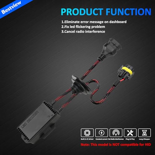 Bestview 2PCS H8 H9 H11 LED Light Canbus Decoder: Anti Flicker Harness, Resistor Decoders Error Free, LED Warning Canceller Resistor Adapter, H8 Canbus Decoder Upgrade with Waterproof Rubber Ring - Image 5