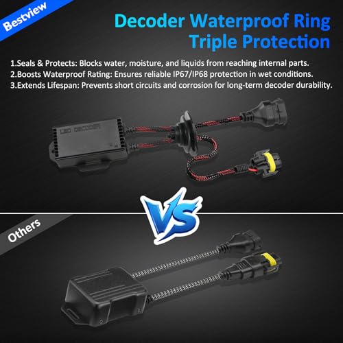 Bestview 2PCS H8 H9 H11 LED Light Canbus Decoder: Anti Flicker Harness, Resistor Decoders Error Free, LED Warning Canceller Resistor Adapter, H8 Canbus Decoder Upgrade with Waterproof Rubber Ring - Image 2