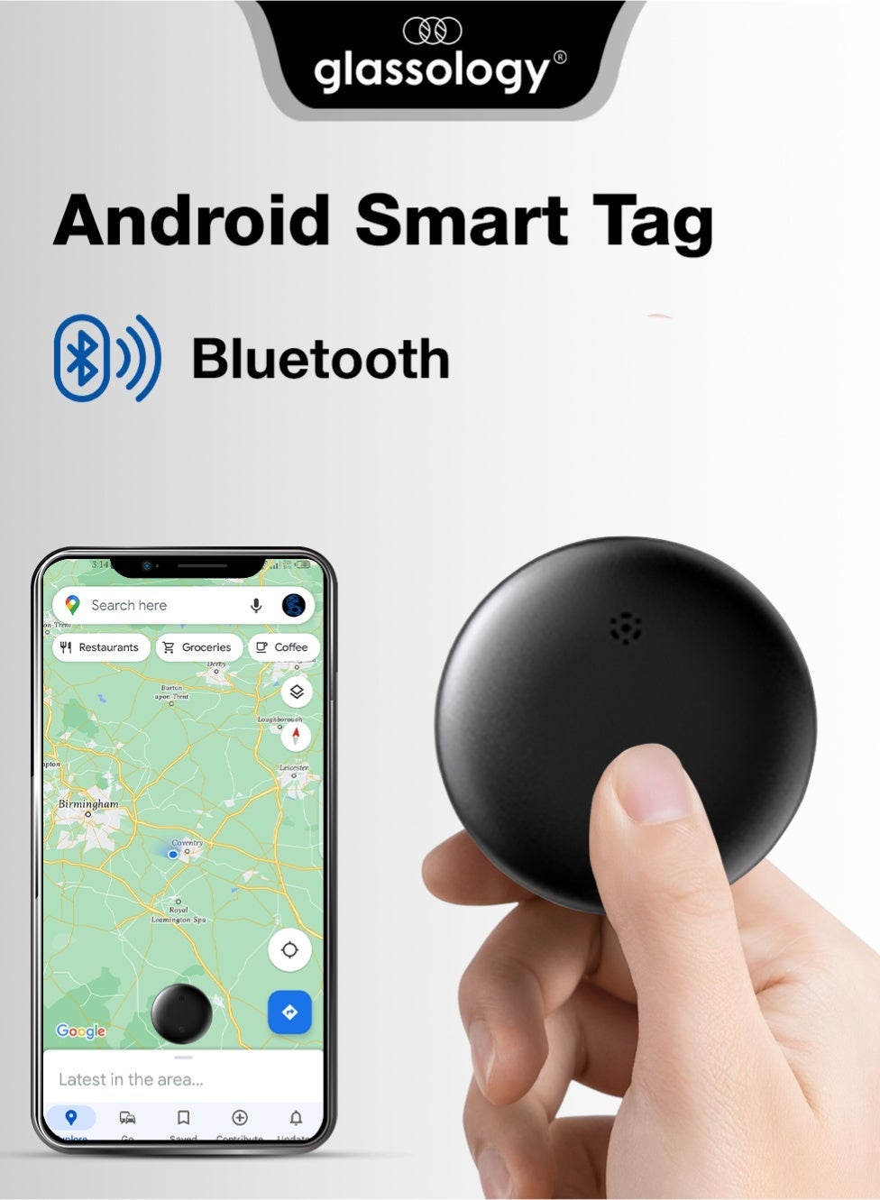 Smart Tag Tracker IP67 Waterproof Replaceable Battery Works with Android SmartThings Black Locate Keys Luggage Backpack Suitcases & More Black