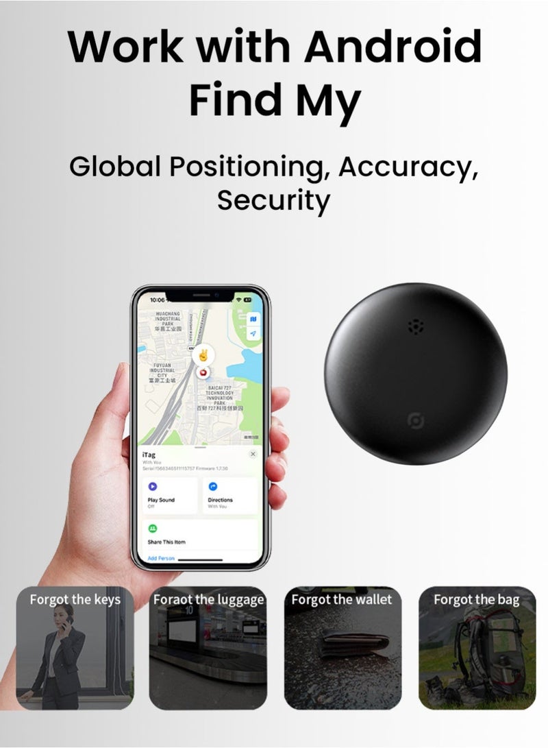 glassology Smart Tag Tracker IP67 Waterproof Replaceable Battery Works with Android SmartThings Black Locate Keys Luggage Backpack Suitcases & More Black - Image 2
