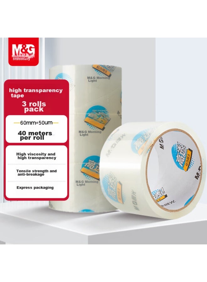 ام اند جي Chenguang (m&g) شريط تغليف شفاف عالي 60mm*40m*50um، 3 لفات/أنبوب، توصيل سريع مستودع التغليف، لوازم مكتبية، Ajd957db - Image 1