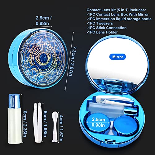 ofone Contact Lens Case, Bling Stars Cute Contact Lenses Holder Travel Kit with Remover Tool Tweezers Solution Bottle Mirror Portable Contacts Storage Container for Women Girl (Blue) - Image 5