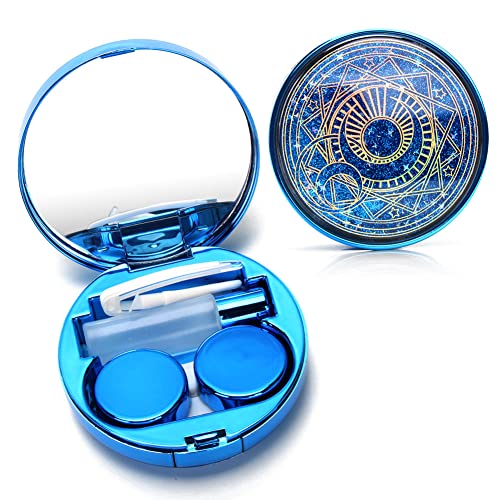 ofone Contact Lens Case, Bling Stars Cute Contact Lenses Holder Travel Kit with Remover Tool Tweezers Solution Bottle Mirror Portable Contacts Storage Container for Women Girl (Blue) - Image 1