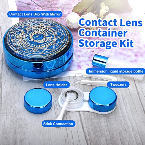 ofone Contact Lens Case, Bling Stars Cute Contact Lenses Holder Travel Kit with Remover Tool Tweezers Solution Bottle Mirror Portable Contacts Storage Container for Women Girl (Blue) - Image 3